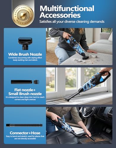 LanOcean Aspirador de Mano Potente con Estación de Carga, 25000Pa Aspirador Coche con Iluminación LED | 2 Filtro HEPA Lavable, 120W Húmedo y Seco Mini Aspiradora Portatil para Coche Hogar Cocina