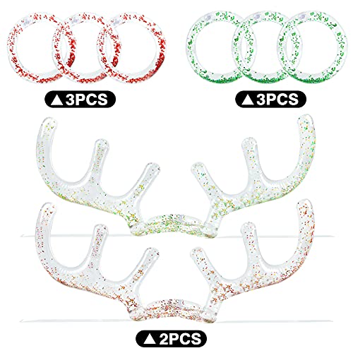 LovesTown Inflatable Reindeer Antler Ring Toss Game Set, Inflatable Christmas Party Games Funny Gifts Stocking Stuffers for Adults Party Favors Outdoors Indoors Games (2 Hat+6 Rings)