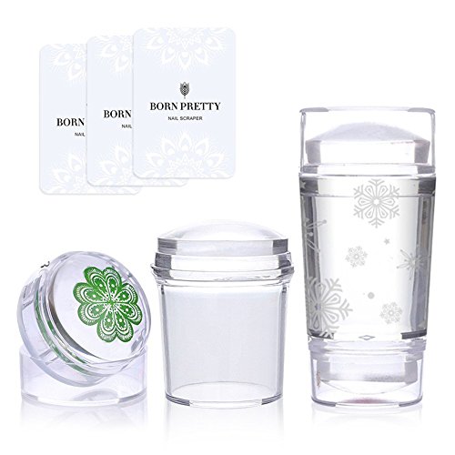 Born Pretty 3Pcs Nail Art Jelly Stamper with Scrapers Set Transparent Soft Clear Dual-end Manicure Print DIY Tool Kit