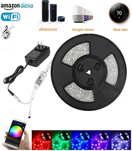 Wifi LED Strip Lights Smart Phone Controlled UL LED Light Strip Kit 32.8ft 300leds 5050 Waterproof IP65 LED Lights Working with Android and IOS System, Alexa, Google Home, Nest