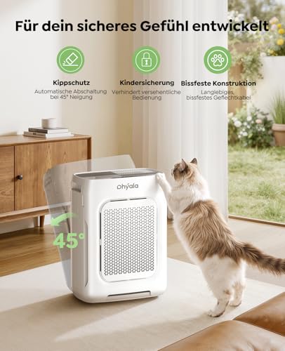 Dhyala Air Purifier Allergy Sufferers Air Purifier HEPA Air Filter with Washable Double Filter, CADR 450 m³/h, Smart WiFi, 20 dB Sleep Mode, AQI Display, Aroma, Timer, Against Dust Pollen, Pets