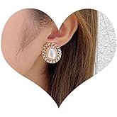 Andelaisi Boho Pearl Earrings Gold Pearl Studs Earrings Vintage Filigree Pearl Earrings Minimalist Oval Pearl Earrings Jewelry for Women