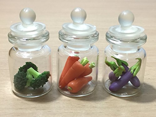 3pc Miniature Fruit Food Vegetable Dollhouse Fruit in Clear Glass Mini Bottle fruit mix #MF003