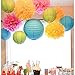 SUNBEAUTY Pack of 11 Mixed Royal Blue Green Paper Lanterns Tissue Paper Pom Pom Flowers Party Wedding Valentines Nursery Hanging Decoration