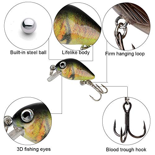 HENCETO Angelköder Crankbaits Set Hard Bait Vib Micro Lure Topwater Köder mit Drillingshaken, lebensechter Schwimmköder… – Bild 3
