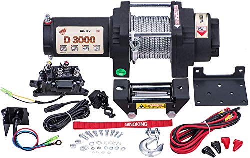 Sinoking 12VDC 3000LB/1361kg, Waterproof Electric Winch UTV ATV Winch with 0.18″39′(feet) Steel Wire Rope Winch Kit