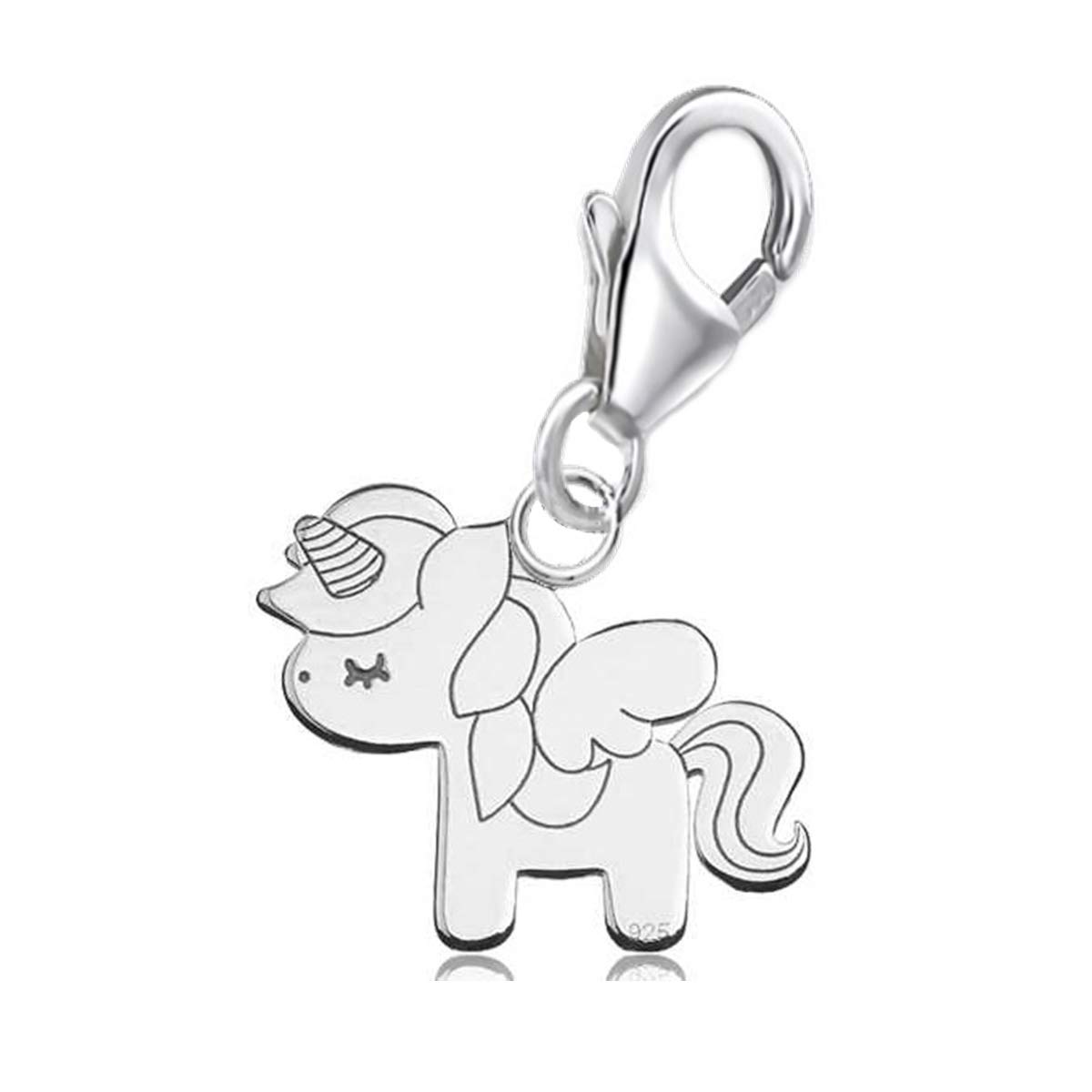 Goldene Hufeisen Unicorn Horse Carabiner Charm Pendant for Charm Bracelet or Charm Chain Charm Carrier 925 Silver Animals, Sterling Silver, No Gemstone
