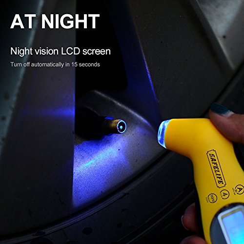 SAFELIFE Digital Tire Pressure Gauge 150 PSI 4 Settings with Backlit LCD and Non-Slip Grip (Yellow)