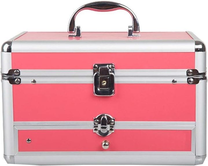 GUOLX Makeup Box Aluminum Case Beauty Cosmetics Storage Train Storage Box For Beginner Or Daily Use,medium Size: 26 * 19 * 16(cm),Red,Red