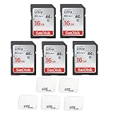 5x Genuine SanDisk Ultra 16GB Class 10 SDHC Flash Memory Card Up To 80MB/s Memory Card (SDSDUNC-016G-GN6IN) with slim memory card case (5pcs)