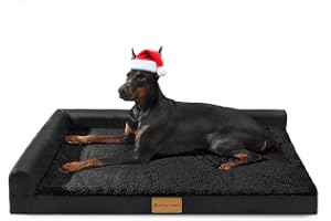 Patas Lague Orthopedic Dog Bed Large Sized Dog 36''X24'', Waterproof L Bolster Medium Pet Sofa Beds with Removable Washable Cover, Soft Comfortable Pet Couch Crate Mat with Nonskid Bottom, Black