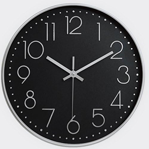 12” Universal Silent Wall Clock Non-Ticking Mute Easy to Read attery Operated Fashion Quartz Plastic Frame Glass Cover For Home Office School (Black &amp; Silver)