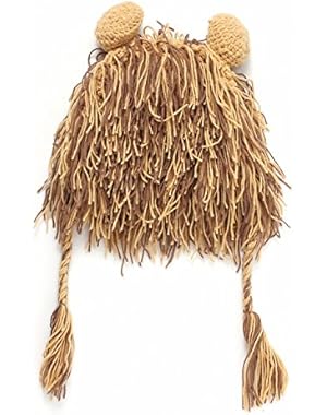 Newborn Babies Girls Boys Fall Winter Wig Pigtail Lion Animal Ears Knit Hat Handmade Beanie Cap