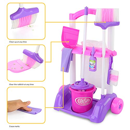 Kids Mop Set Toys,Children Cleaning Tools Set Pretend Play Set 8PCS Housekeeping Broom, Mop,Organizing Stand (01) - Thumbnail 2