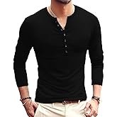 YTD Mens Casual Slim Fit Basic Henley Long Sleeve Fashion T-Shirt