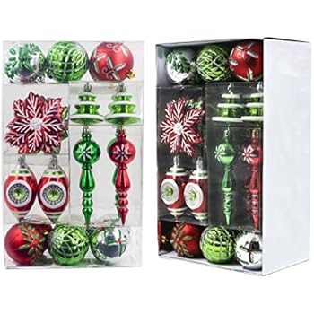 Valery Madelyn 50ct Classic Collection Splendor Shatterproof Christmas Ball Ornaments Decoration Red Green White,Themed with Tree Skirt(Not Included)