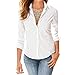 SUNNOW Women Fasional Slim Shirt V Neck Long Sleeve Button-down Blouse, White, Large