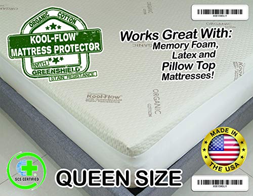 Snuggle-Pedic Memory Foam Mattress Protector - Organic Cotton with Eco-Friendly Greenshield Water Resistance - Kool-Flow Breathable Stretch Fabric - All USA Made - Best for Plush Beds - Queen