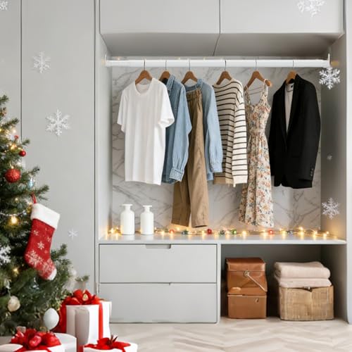 Clothes Rail for Wardrobe, White, Oval, 25 mm, Extendable Wall with 2 Brackets, for Wardrobe, Window, 43-101 cm