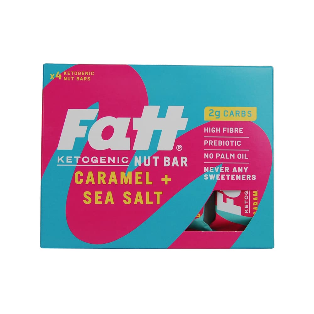 Fatt Keto Bars - Caramel & Sea Salt - 4 x 30g - 2g Carbs - 100% Natural - Low Carb, Low Sugar, High Prebiotic Fibre, Vegan & Sweetener Free - FattBar