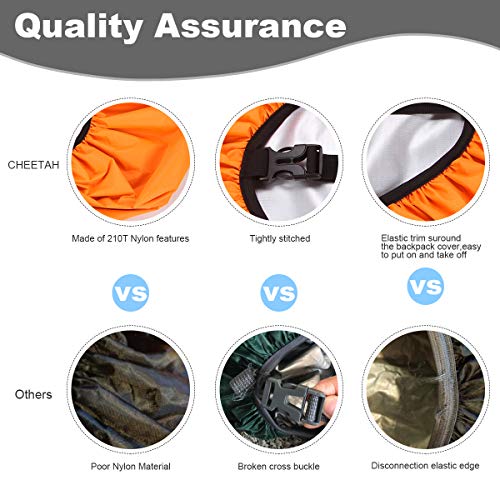 Cheetah Outdoor 100% Waterproof Backpack Rain Covers (45L-80L) with Adjustable Anti-Slip Cross Buckle Strap and Reflective Strip, Durable Strengthened Layer for Hiking, Hunting, Biking Orange-M