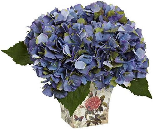 Nearly Natural 1373Bl Hydrangea Silk Arrangement With Floral Planter B