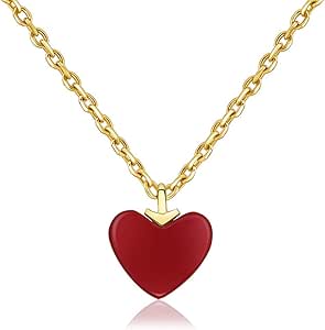 FeliciaWen Collar de Mujer Rojo Corazón de Amor 925 Colgante de Plata