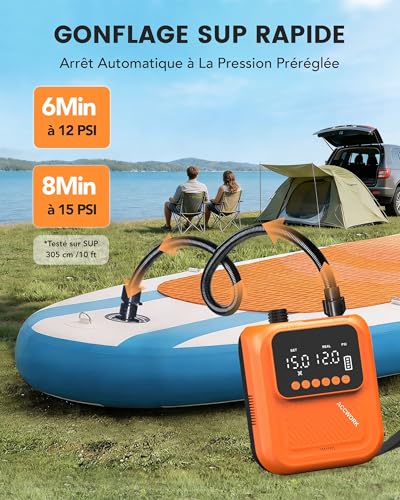 Electric Paddle Inflator 20 PSI - Automatic Shut-Off & Inflation/Deflation, Rechargeable Air Pump with 7 Nozzles for Inflatable Mattress, Sup, Tent, Kayak