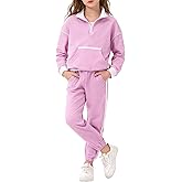 Vitalique Girls 2 Piece Outfits Tracksuit Long Sleeve Half Zip Sweatshirt and Sweatpants Set with Pockets