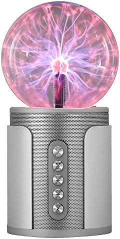 Uchoir Plasma Ball with Bluetooth Speaker, Rechargeable Fantastic Flashing Lightning Ball Stereo Wireless with TF Card Slot for Laptop PC, Smart Phones, Game players, USB Cable Included, Grey