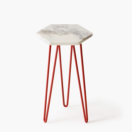 Casa Decor White Marble Hexagon Tripod Stand Red Balcony, Living Room and Hallway Space Decor Outdoor
