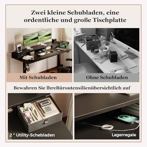 Höhenverstellbarer Schreibtisch mit 2 Schubladen