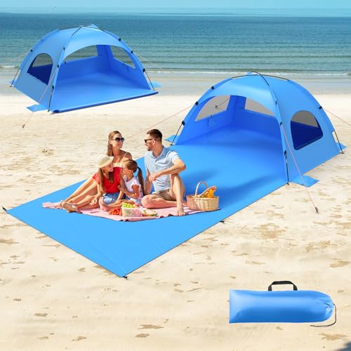 Beach Tent Sun Shelter- with 114 x 82” Extended Mat for 3-6