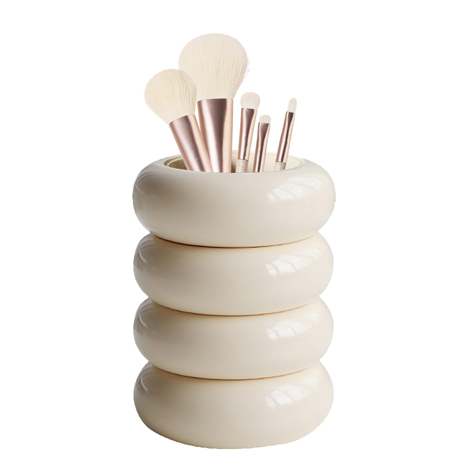 Tissting Qtip Holder Dispenser 7.8 x 12.5cm/3.07 x 4.92 inches White Resin Cotton Swab Storage Container - Doughnut Shape Nordic Style Acrylic Lid Bathroom Vanity Organizer with Sealing Cap