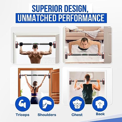 Pull Up Bar, Width Adjustable Chin Up Bar for Doorway, Super Load-bearing Upper Body Workout Bar, Dual Security Locking& No Screw Fitness Strength Training Equipment for Home Gym, Max Load 900 LBS
