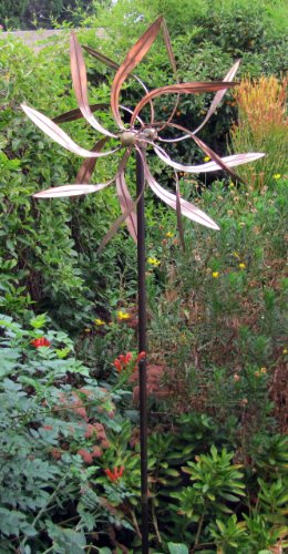 Stanwood Wind Sculpture Kinetic Copper Wind Sculpture, Dual Spinner Dancing Willow Leaves