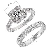 Panghoo Solid 925 Sterling Silver Cz Engagement Wedding Ring Set for Women