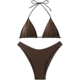 GORGLITTER Women's High Waisted Thong Bikini Set Halter Triangle Tie Back Swimsuit Bathing Suit