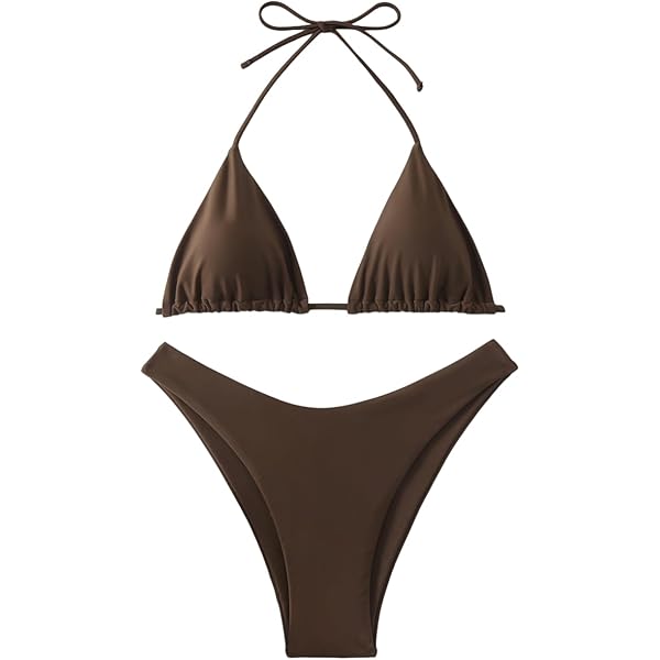 Seamoly Ensemble Bikini Croisé En Résille Métallique Pailleté - Rose Clair, Café, T-Petit