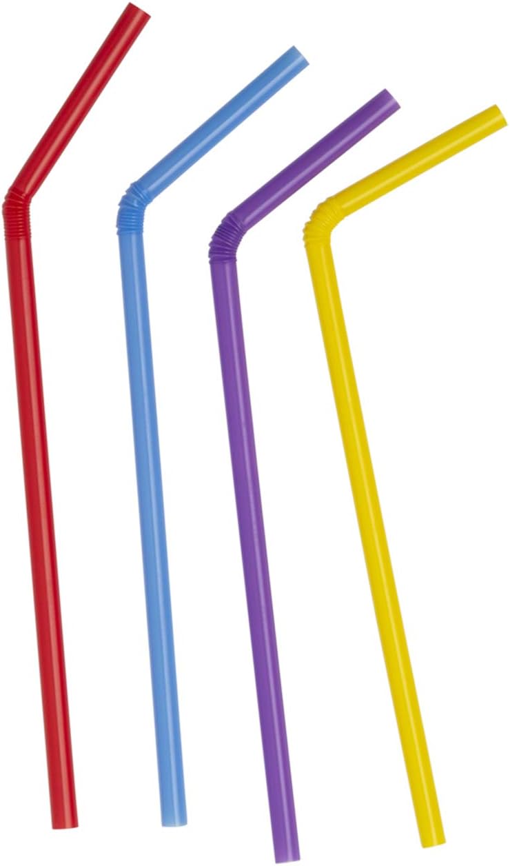 [500 Pack] Flexible Disposable Plastic Drinking Straws - Assorted Colors: Kitchen & Dining