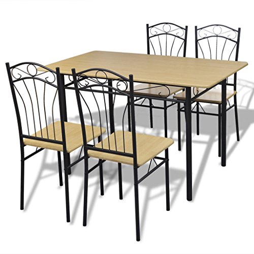 Anself Dining Set Table and Chairs Set 4 Person Metal Kitchen, Light Brown