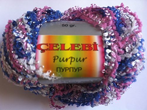 Celebi Purpur #18 Blue Pink White Silver Sparkly Ringlet Novelty Ribbon Yarn 50gr