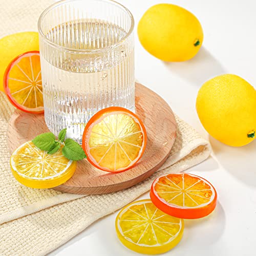 BigOtters Fake Lemon Slices, 24PCS Assorted Colors Artificial Fruits 2 Inches Fake Lemon Lime Orange Slices Faux Fruits Kitchen Decor Table Centerpiece Ornaments Themed Party Wedding Crafts Projects