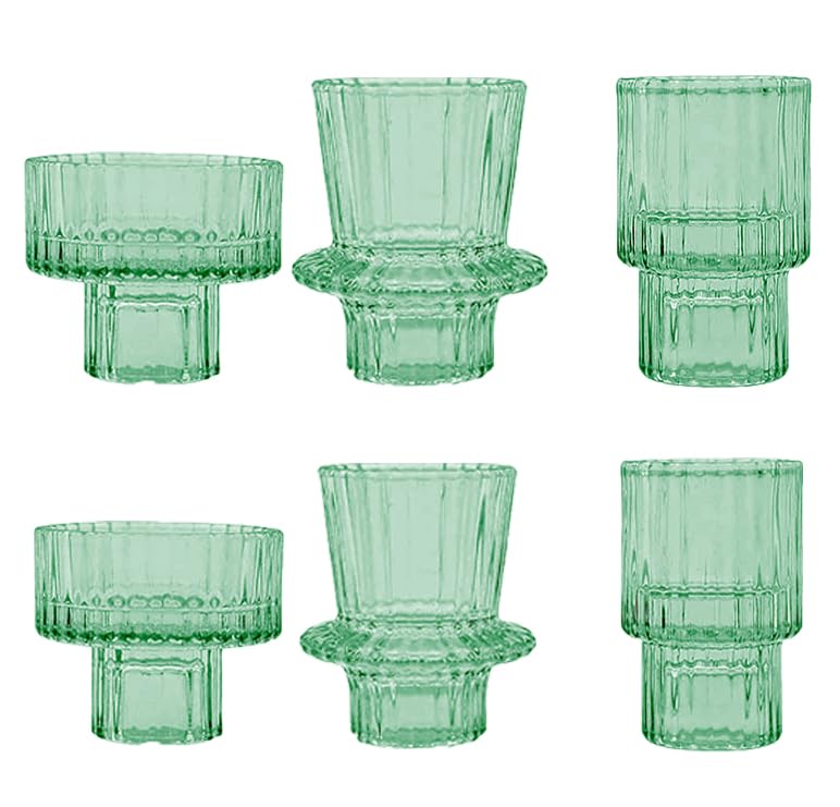 FLCSIed Glass Candlestick Holders Set of 6 Glass Candle Holders for Taper Candles,Pillar Candles and Tealight Candles (Green)