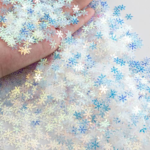 Jocomoni 2000pcs/50g Christmas Snowflakes Confetti Decorations,Iridescent Snowflake Table Confetti Glitter Snowflake Sequins for Winter Wonderland Party Home Decoration