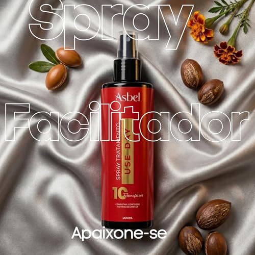 Spray Tratamento Capilar Asbel Uso Day 10 Benefícios 200ml – Protetor Térmico, Brilho e Selamento de Cutículas – Com Óleo de Coco e Vinagre de Maçã