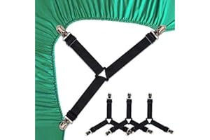 4 Pack Bed Sheet Holder Straps, Adjustable Bed Bands, Elastic Fasteners/Grippers/Suspenders Fitted for Bedding, Keepers, Beds