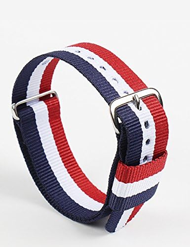 18mm Watch Band,VKIS Premium Fine Woven Nylon Adjustable Replacement Nato Strap Universal Wristband,Blue White Red