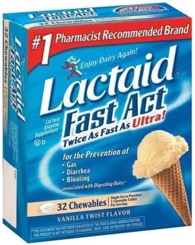 Lactaid Lactose Enzyme Supplement, Vanilla Twist Flavor, Chewable Tablet, 32 ct Pack of 5
