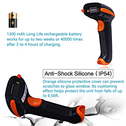 NADAMOO Wireless Barcode Scanner 328 Feet Transmission Distance USB